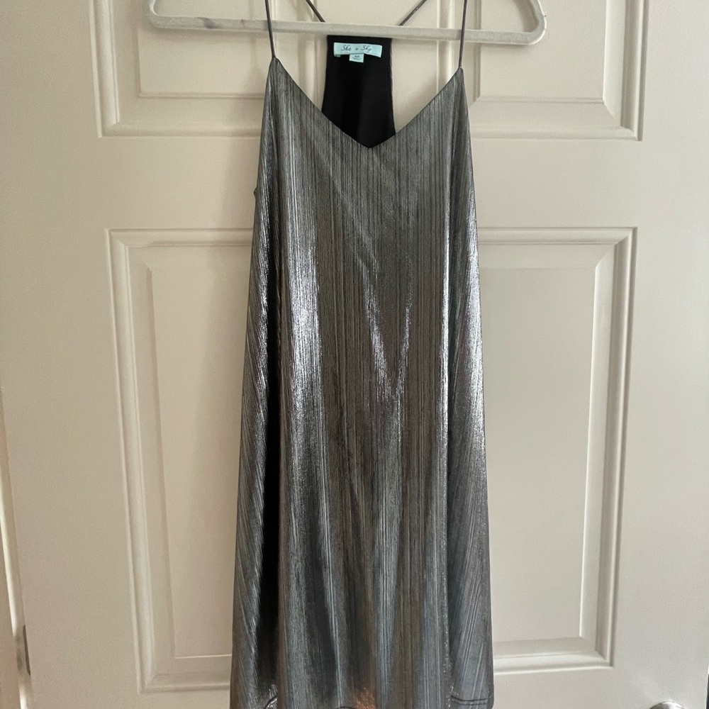 She + Sky Metallic Shiny Dance Dress